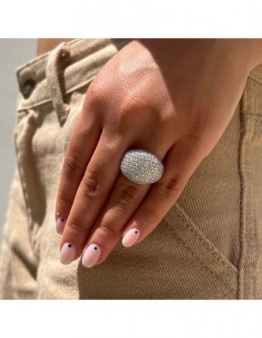 Anello Argento Rodiato Cabochon Pave Regolabile [1912225f]