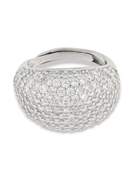 Anello Argento Rodiato Cabochon Pave Regolabile [c564264c]