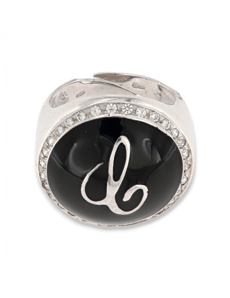 ANELLO ARGENTO CUPOLA NERA SMALTATA INIZIALE C [0c7dc9b9]