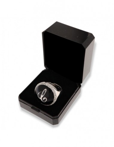 ANELLO ARGENTO CUPOLA NERA SMALTATA INIZIALE C [bb6008bd]