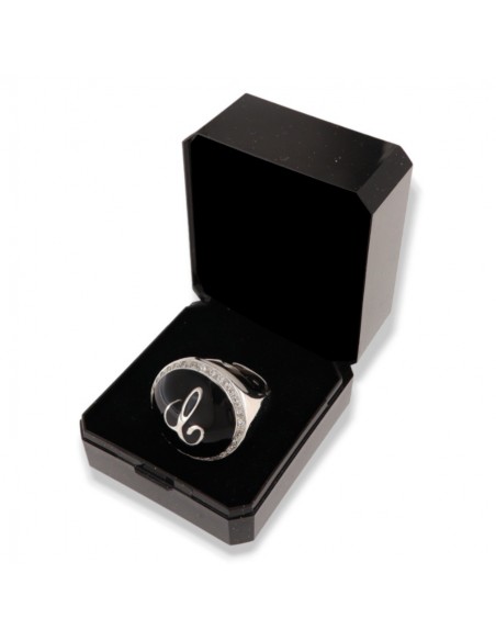 ANELLO ARGENTO CUPOLA NERA SMALTATA INIZIALE C [bb6008bd]