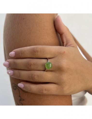 Anello Argento Rodiato Solitario Zircone Verde [29249782]