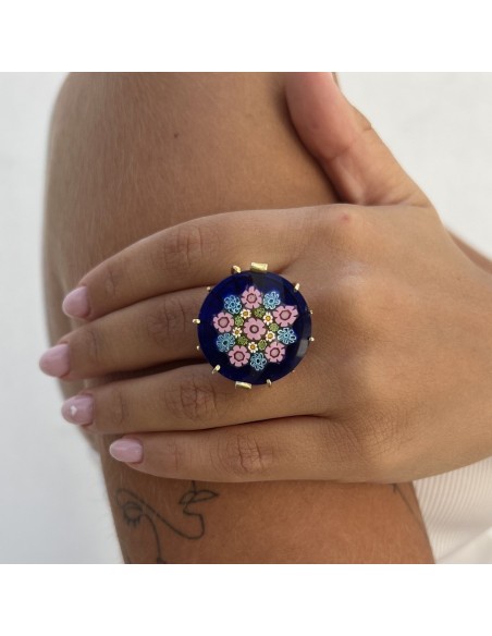 Anello Argento Rodiato Chevalier Blu Con Fiori [ae884f83]