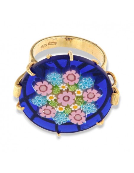 Anello Argento Rodiato Chevalier Blu Con Fiori [72fe4b90]