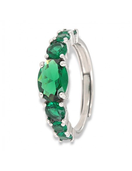 Anello Argento Rodiato Riviera Zirconi Verdi [cac287ed]