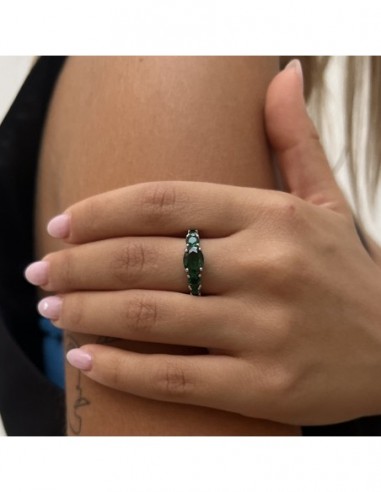 Anello Argento Rodiato Riviera Zirconi Verdi [3596f585]