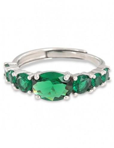 Anello Argento Rodiato Riviera Zirconi Verdi [e9e0f196]