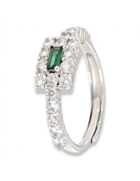 Anello Argento Rodiato Principessa Verde Quadrata [7ddf46e9]