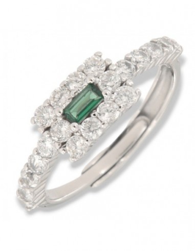 Anello Argento Rodiato Principessa Verde Quadrata [0527ec80]