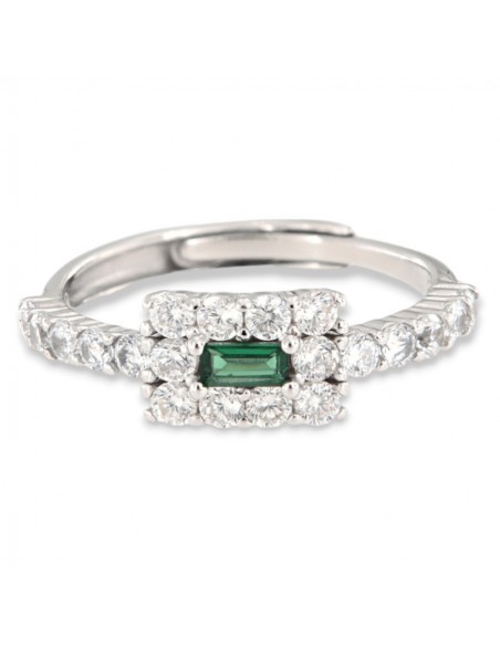 Anello Argento Rodiato Principessa Verde Quadrata [6e4c2997]
