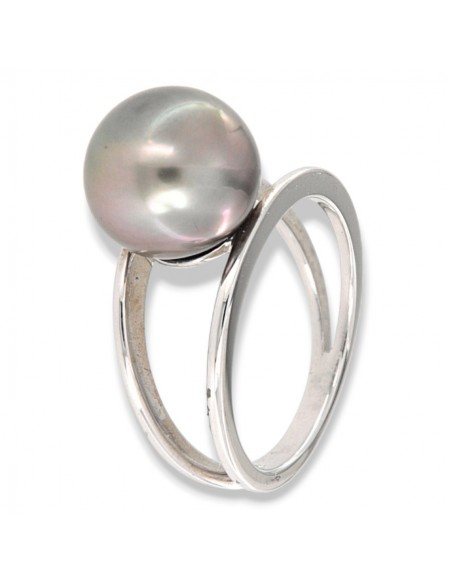 Anello Argento Rodiato Doppia Fascia Perla Grigia [80366734]