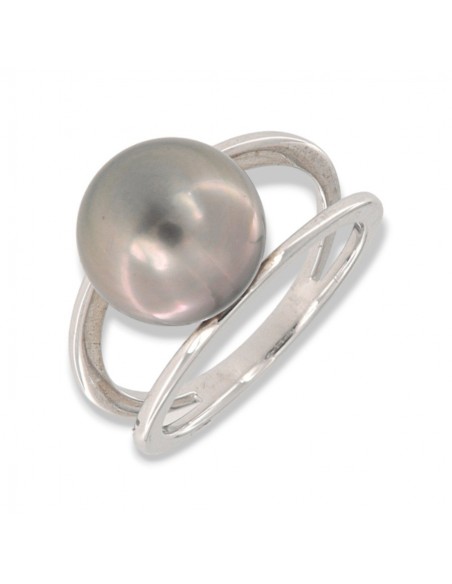 Anello Argento Rodiato Doppia Fascia Perla Grigia [89f3c7a9]