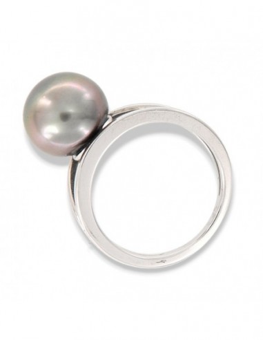 Anello Argento Rodiato Doppia Fascia Perla Grigia [004d9b21]