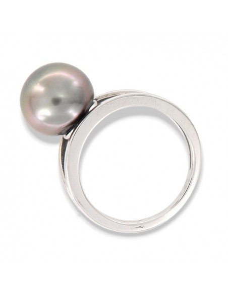 Anello Argento Rodiato Doppia Fascia Perla Grigia [004d9b21]