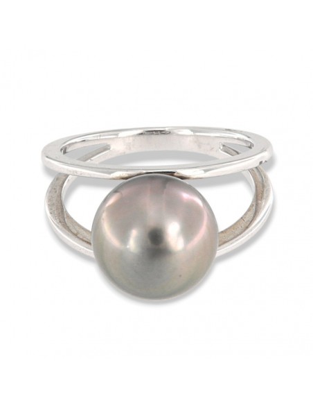 Anello Argento Rodiato Doppia Fascia Perla Grigia [d96bd82c]