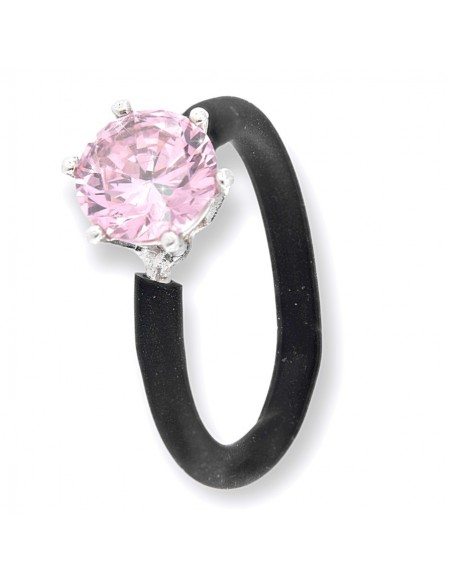 Anello Argento Rodiato Gambo Silicone Zircone Rosa [8566202a]