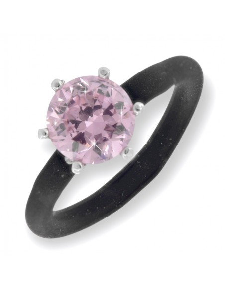 Anello Argento Rodiato Gambo Silicone Zircone Rosa [2747163e]