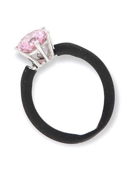 Anello Argento Rodiato Gambo Silicone Zircone Rosa [950a9024]