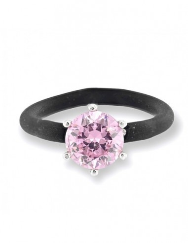 Anello Argento Rodiato Gambo Silicone Zircone Rosa [4c2cd329]