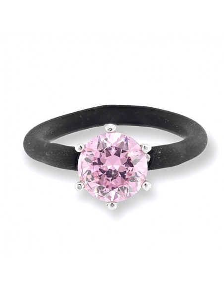 Anello Argento Rodiato Gambo Silicone Zircone Rosa [4c2cd329]