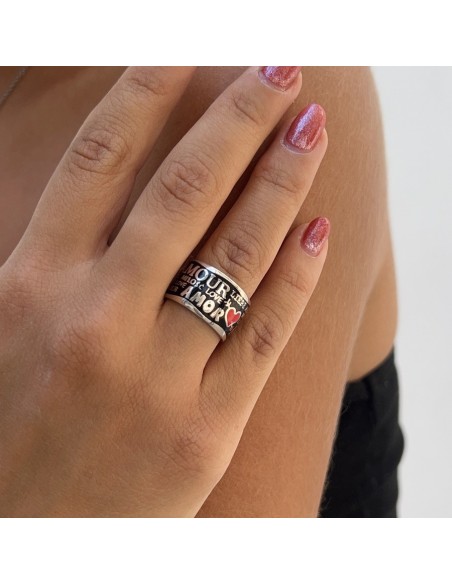 Anello Argento Rodiato Fascia Amore Multilingua [ae35d3e4]