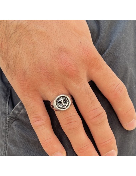 ANELLO ARGENTO A SCUDO CHEVALIER CON ANCORA [321f4c12]