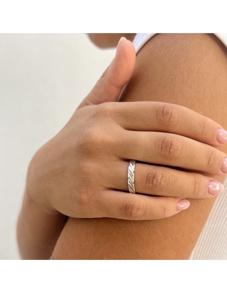Anello Argento Rodiato Fascetta Tagli Trasversali [182210be]