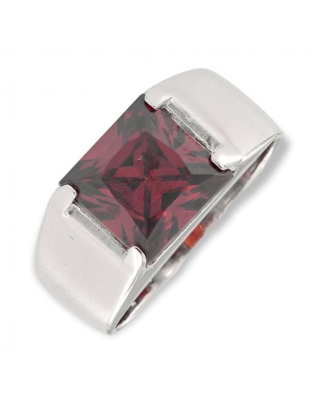 Anello Argento Fascia Con Pietra Rossa Quadrata [264d1460]