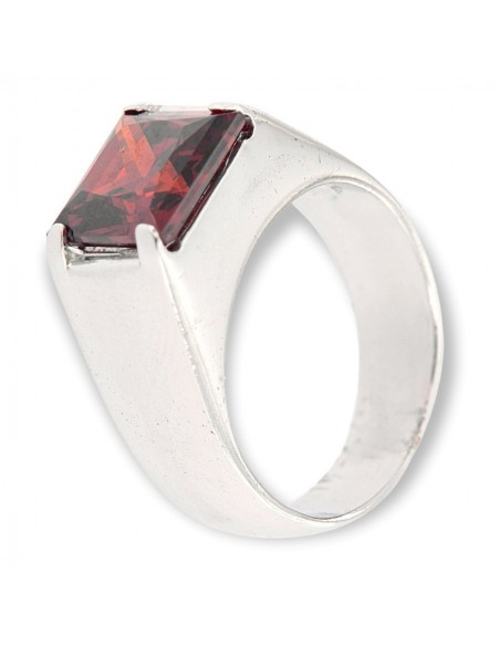 Anello Argento Fascia Con Pietra Rossa Quadrata [9150d564]