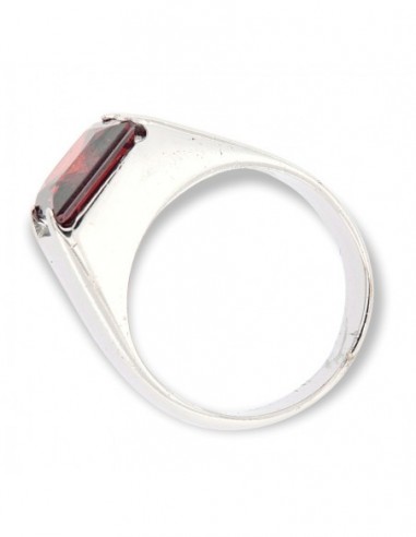 Anello Argento Fascia Con Pietra Rossa Quadrata [9400927a]