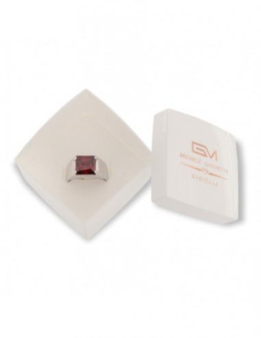 Anello Argento Fascia Con Pietra Rossa Quadrata [fa3b1073]