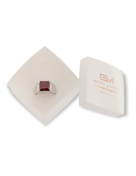 Anello Argento Fascia Con Pietra Rossa Quadrata [fa3b1073]