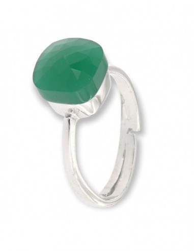 Anello Argento Rodiato Pietra Verde Sfaccettata [a865db0b]