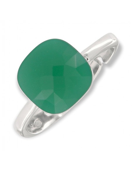 Anello Argento Rodiato Pietra Verde Sfaccettata [029bb369]