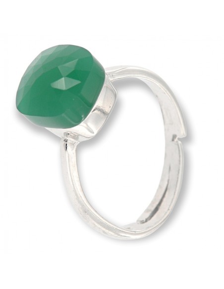 Anello Argento Rodiato Pietra Verde Sfaccettata [b586726d]