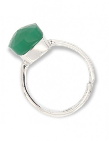 Anello Argento Rodiato Pietra Verde Sfaccettata [b0d63573]