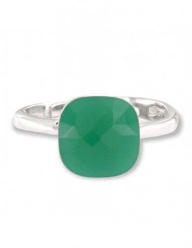 Anello Argento Rodiato Pietra Verde Sfaccettata [07cbf477]