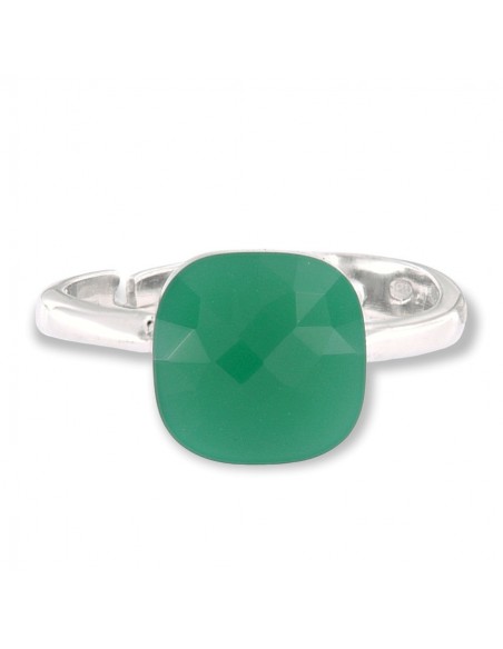 Anello Argento Rodiato Pietra Verde Sfaccettata [07cbf477]