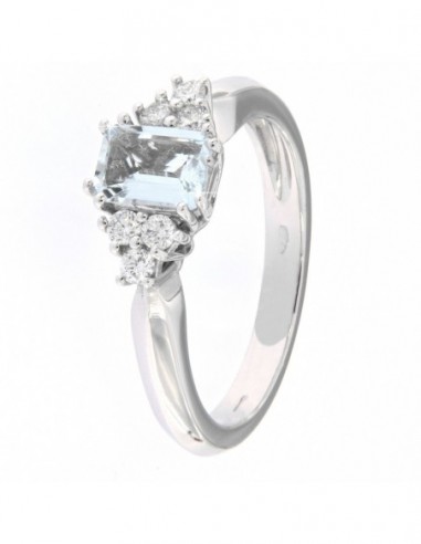 ANELLO ORO BIANCO ACQUAMARINA OTTAGONALE DIAMANTI [b768f208]