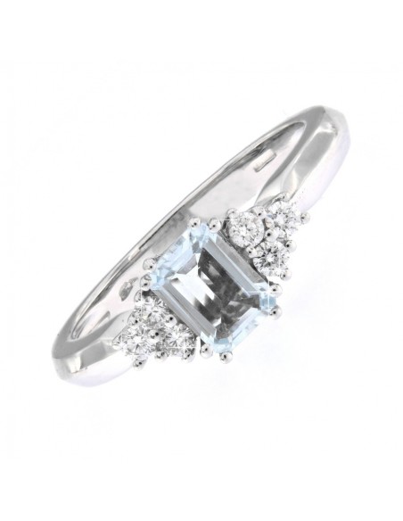 ANELLO ORO BIANCO ACQUAMARINA OTTAGONALE DIAMANTI [e7a4eea1]