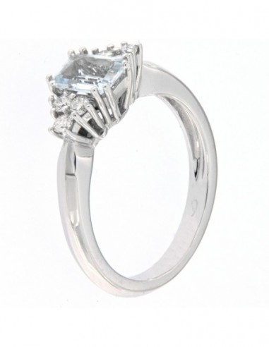 ANELLO ORO BIANCO ACQUAMARINA OTTAGONALE DIAMANTI [3e82adac]