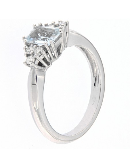 ANELLO ORO BIANCO ACQUAMARINA OTTAGONALE DIAMANTI [3e82adac]