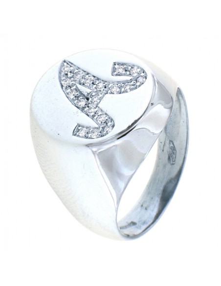 ANELLO ORO BIANCO SCUDO CHEVALIER INIZ. A DIAMANTI [0febc1ac]