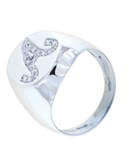 ANELLO ORO BIANCO SCUDO CHEVALIER INIZ. A DIAMANTI [60066f11]