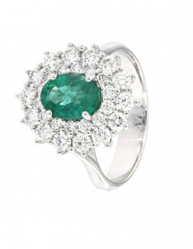 ANELLO ORO BIANCO SMERALDO OVALE 1,43 DIAMANTI 1,1 [145e45b0]
