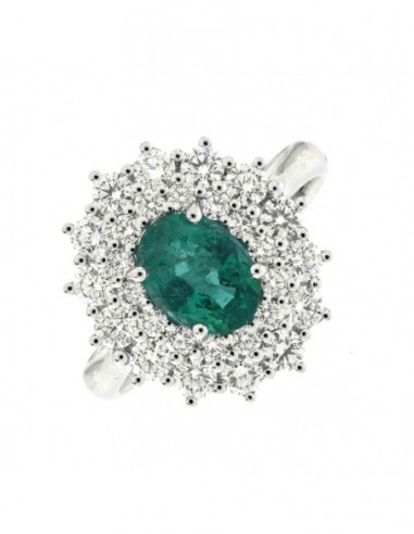 ANELLO ORO BIANCO SMERALDO OVALE 1,43 DIAMANTI 1,1 [634f020c]