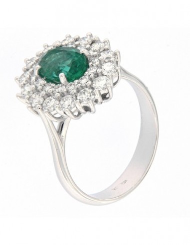 ANELLO ORO BIANCO SMERALDO OVALE 1,43 DIAMANTI 1,1 [ba694101]