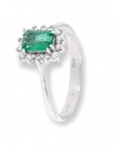 Anello Oro Bianco Smeraldo Ottagonale e Diamanti [7a0bfc3b]