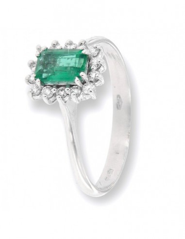 Anello Oro Bianco Smeraldo Ottagonale e Diamanti [7a0bfc3b]