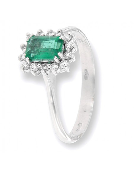 Anello Oro Bianco Smeraldo Ottagonale e Diamanti [7a0bfc3b]